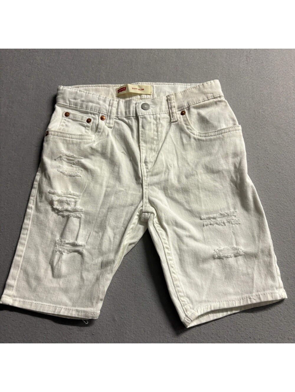 Levi's 511 Slim Boys Denim Shorts Size 12 Reg White Distressed Ripped Jeans